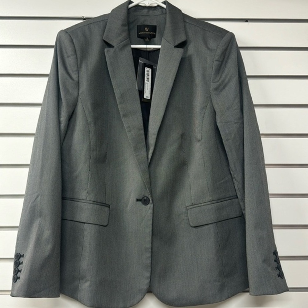 NWT‎ Worthington black white chain pattern blazer padded shoulders size 16 women